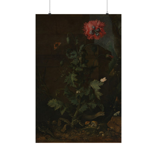 Still Life with Poppy, Insects, and Reptiles Matte Vertical Poster